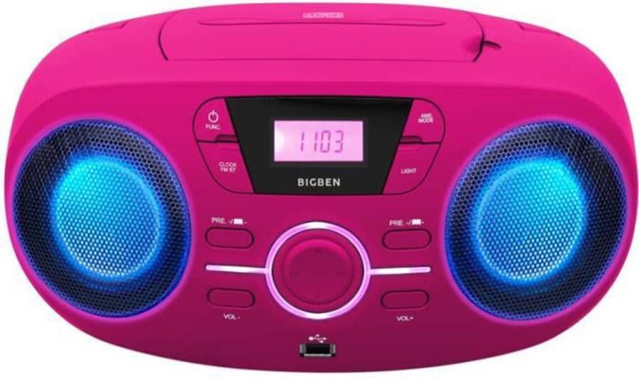 Bigben Cd61rsusb Draagbare Radio Cd Usb Roze + Lichtgevende Luidsprekers
