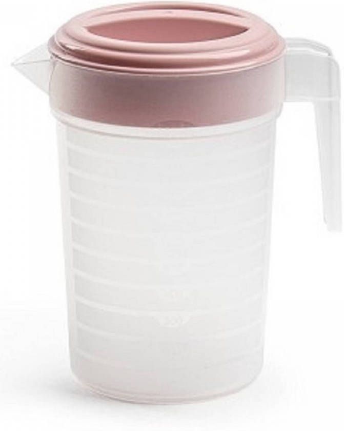 Forte Plastics Waterkan/sapkan Transparant/roze Met Deksel 1 Liter Kunststof Schenkkannen
