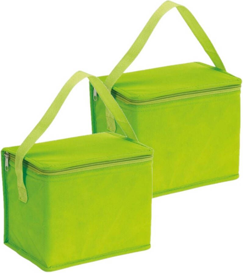 Merkloos 2x Stuks Kleine Koeltassen Voor Lunch Groen 20 X 13 X 17 Cm 4.5 Liter Koeltas