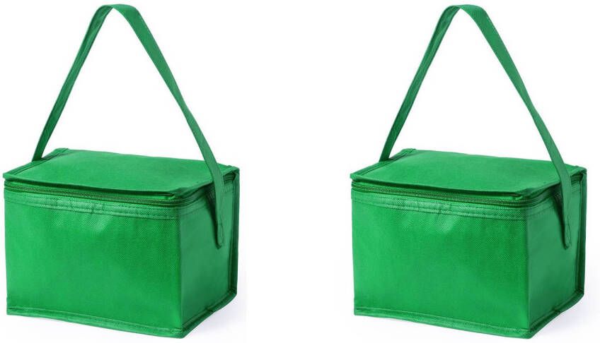 Merkloos 2x Stuks Kleine Mini Koeltassen Groen Sixpack Blikjes Koeltas