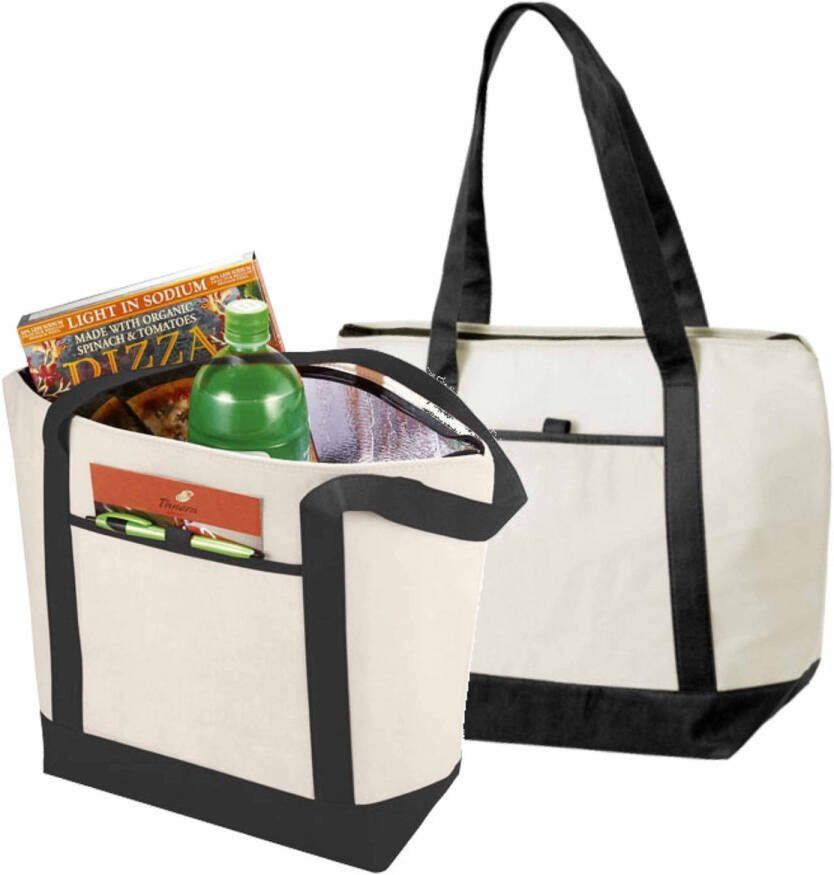 Merkloos 2x Stuks Lighthouse Koeltassen/draagtassen Creme En Zwart 22.5 Liter Koeltas