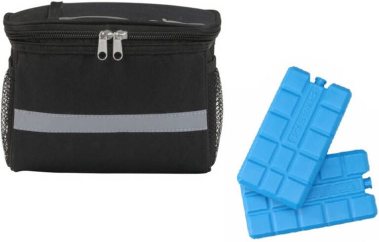 Merkloos Fiets Koeltas/stuurtas Fietskoeltas Zwart/grijs 4 Liter Inclusief 2 Koelelementen Koeltas