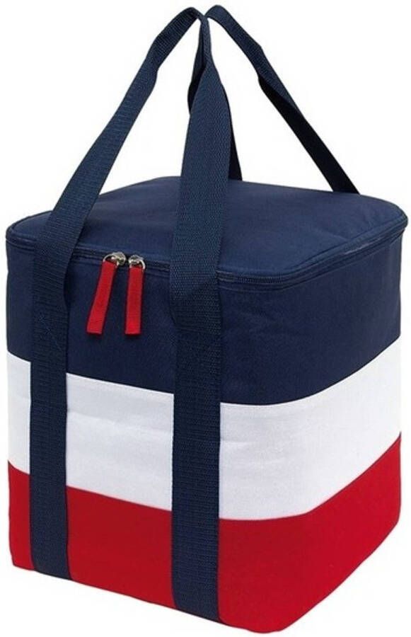 Merkloos Grote Koeltas Blauw/wit/rood Met Hengsels 17 Liter Koeltas