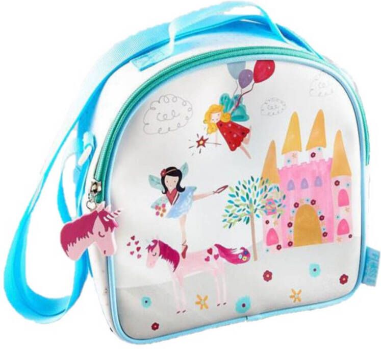 Merkloos Kleine Koeltas Voor Lunch Wit/licht Blauw Met Sprookjes Print 9 X 22 X 22 Cm 4 Liter Koeltas