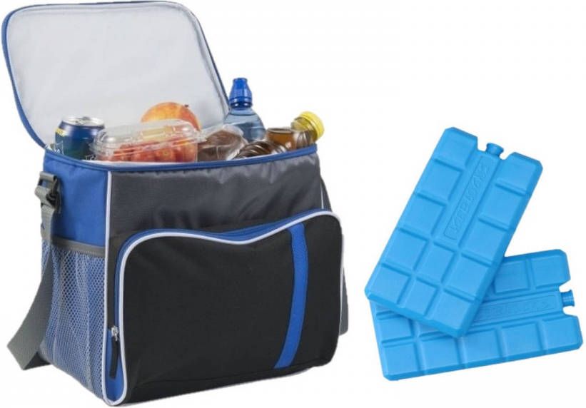 Merkloos Koeltas Van 30, 5 X 18 X 49, 8 Cm Blauw/zwart Met 6x Stuks Koelelementen Koeltas