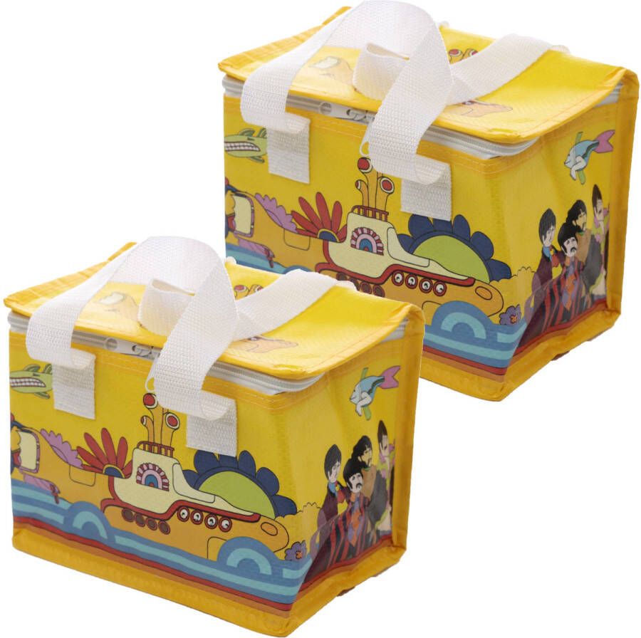 Merkloos Set Van 2x Stuks Kleine Koeltassen Voor Lunch Geel Met Yellow Submarine Print 16 X 21 X 14 Cm 4, 7 Li Koeltas