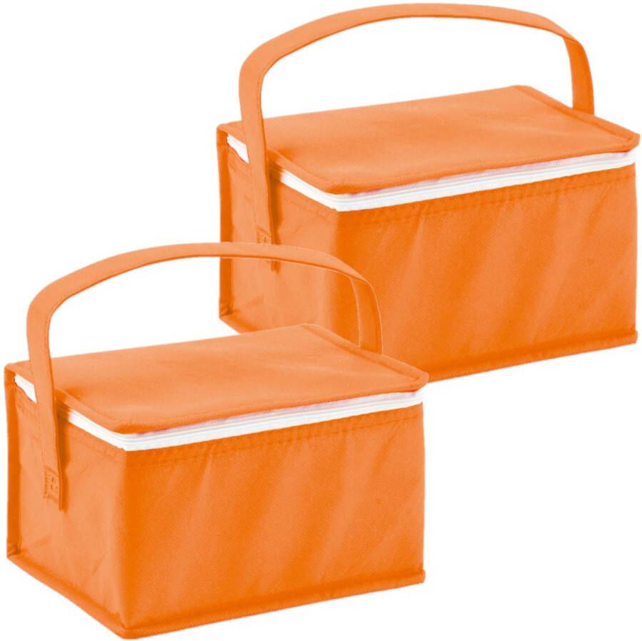 Merkloos Set Van 2x Stuks Kleine Koeltassen Voor Lunch Oranje 20 X 14 X 13 Cm 3.5 Liter Koeltas