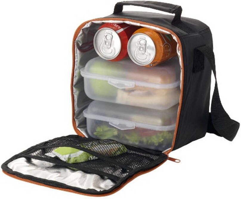 Merkloos Vierkante Koeltas Zwart Met Oranje 6 Liter Koeltas
