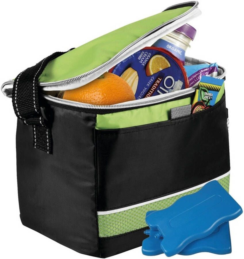 Merkloos Zwart/groene Koeltas Met 4x Koelelementen Set Koeltas