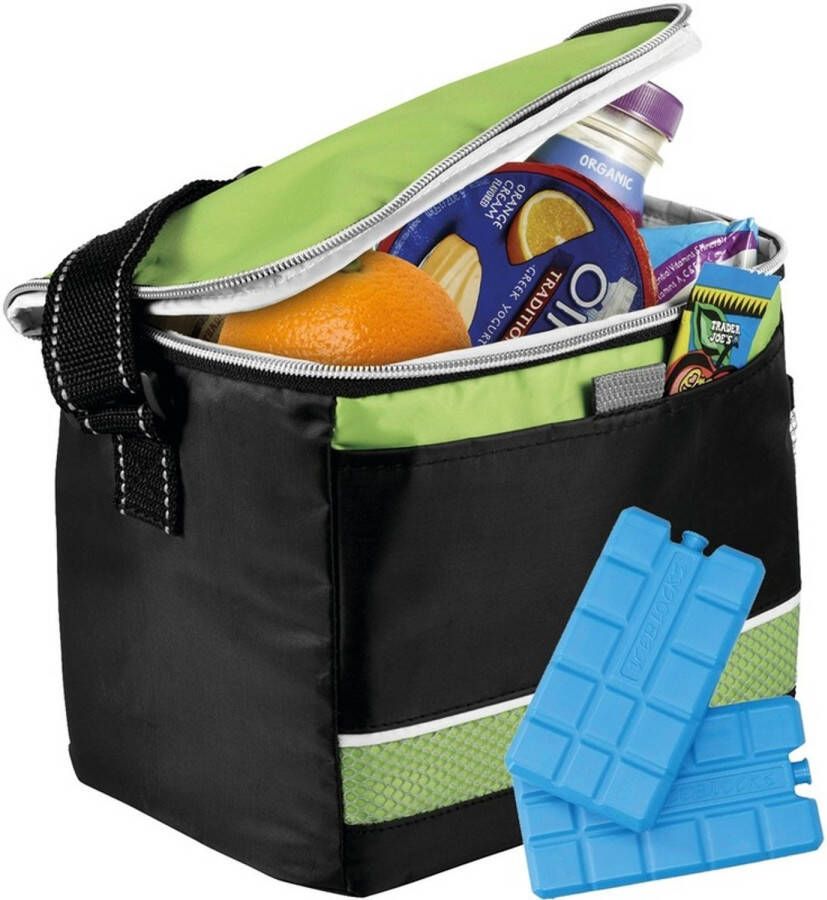 Merkloos Zwart/groene Koeltas Met 4x Koelelementen Set Koeltas