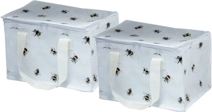 Puckator 2x Stuks Kleine Lunch Koeltas Bijen Print 20 X 30 X 20 Cm 12 Liter Koeltas