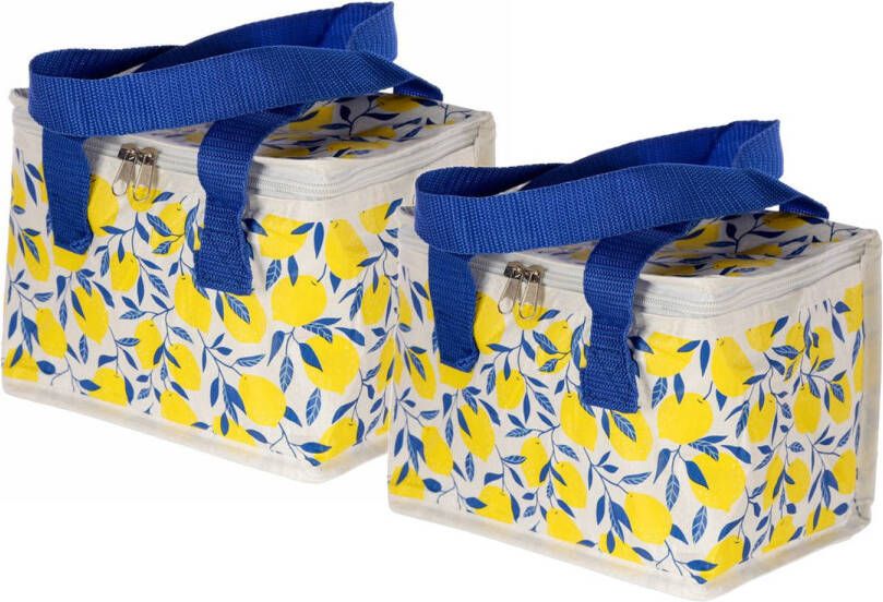 Puckator 2x Stuks Kleine Lunch Koeltas Citroen Print 16 X 21 X 14 Cm 4, 7 Liter Koeltas