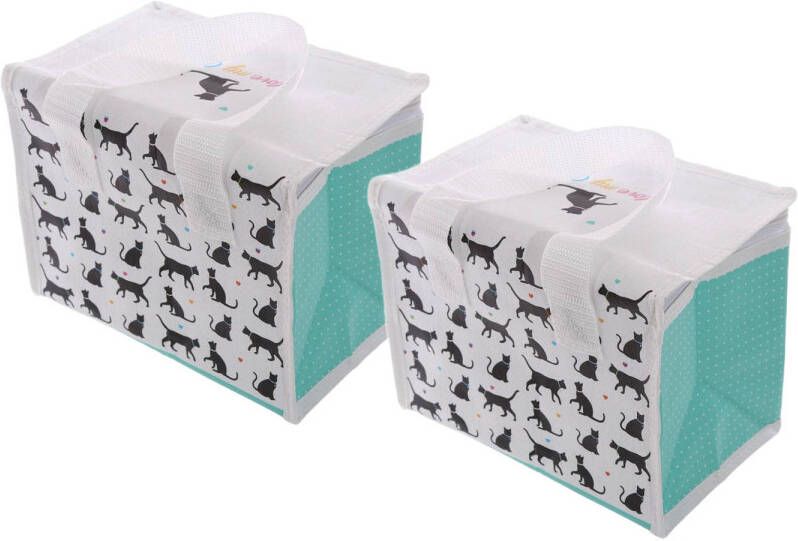 Puckator 2x Stuks Kleine Lunch Koeltas Katten Print 16 X 21 X 14 Cm 4, 7 Liter Koeltas