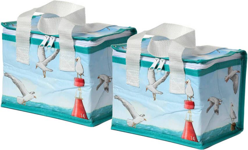 Puckator 2x Stuks Kleine Lunch Koeltas Maritiem Print 16 X 21 X 14 Cm 4, 7 Liter Koeltas
