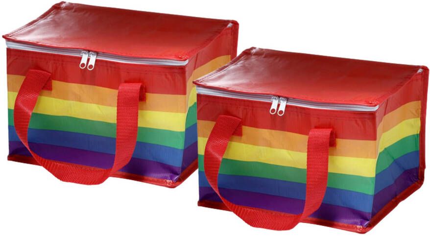 Puckator 2x Stuks Kleine Lunch Koeltas Regenboog Print 20 X 30 X 20 Cm 12 Liter Koeltas