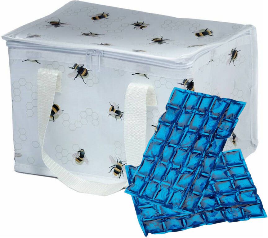 Puckator Kleine Lunch Koeltas Met 2x Flexibel Koelelement Bijen Print 12 Liter Koeltas