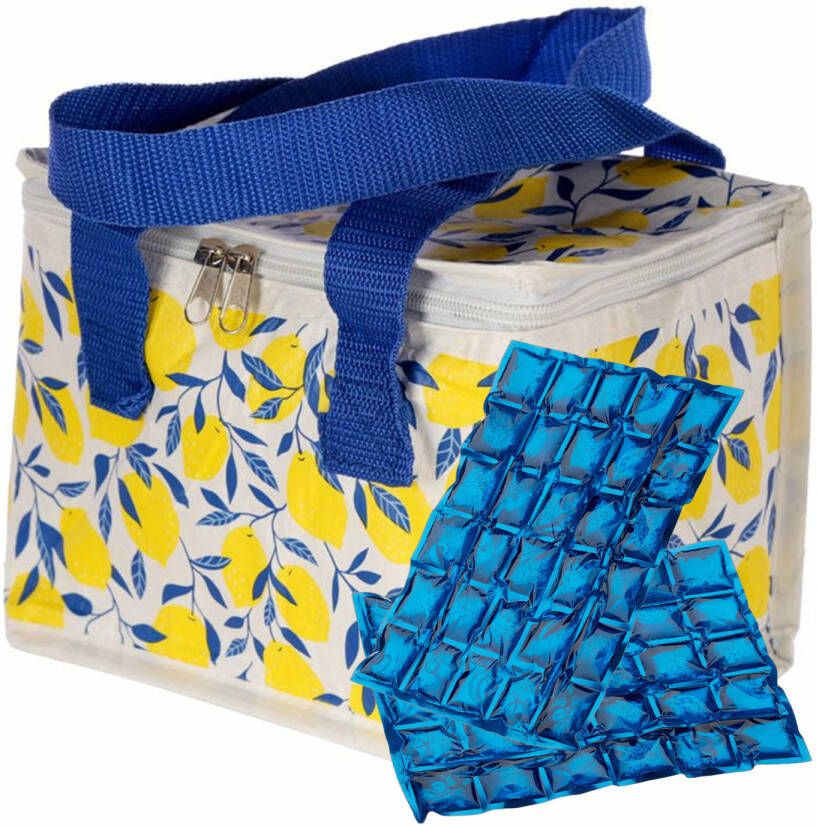 Puckator Kleine Lunch Koeltas Met 2x Flexibel Koelelement Citroen Print 4, 7 Liter Koeltas