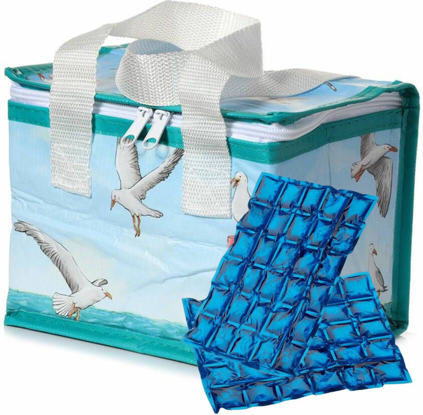 Puckator Kleine Lunch Koeltas Met 2x Flexibel Koelelement Maritiem Print 4, 7 Liter Koeltas