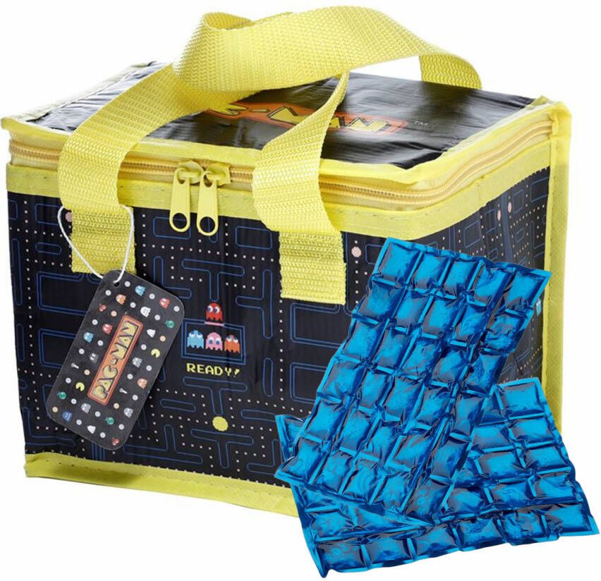 Puckator Kleine Lunch Koeltas Met 2x Flexibel Koelelement Pac man Print 4, 7 Liter Koeltas