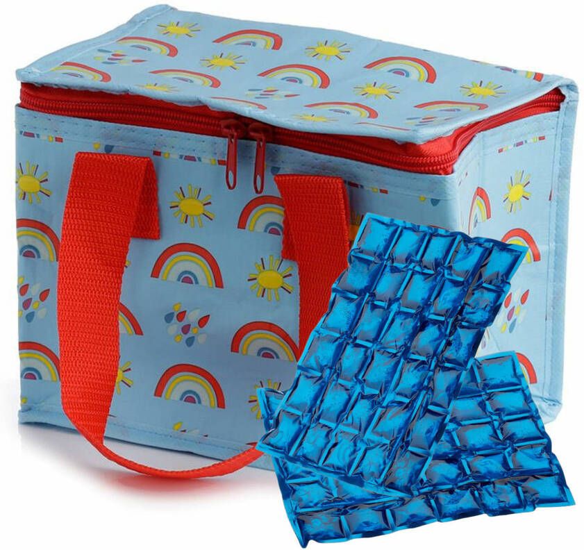 Puckator Kleine Lunch Koeltas Met 2x Flexibel Koelelement Regenboog Print 4, 4 Liter Koeltas