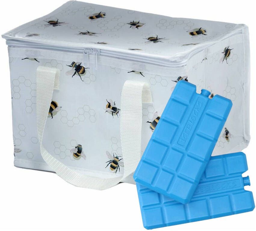 Puckator Kleine Lunch Koeltas Met 2x Koelelement Bijen Print 12 Liter Koeltas