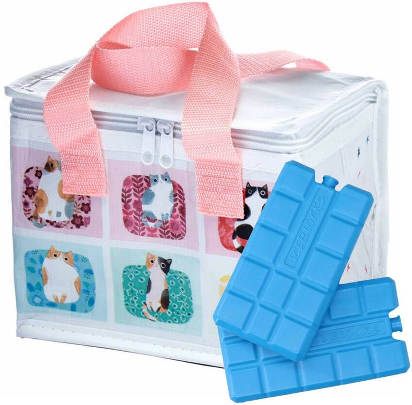 Puckator Kleine Lunch Koeltas Met 2x Koelelement Katten Print 4, 4 Liter Koeltas