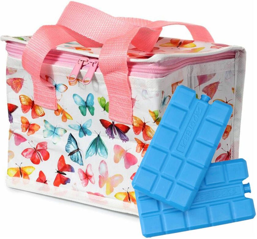 Puckator Kleine Lunch Koeltas Met 2x Koelelement Vlinder Print 4, 4 Liter Koeltas