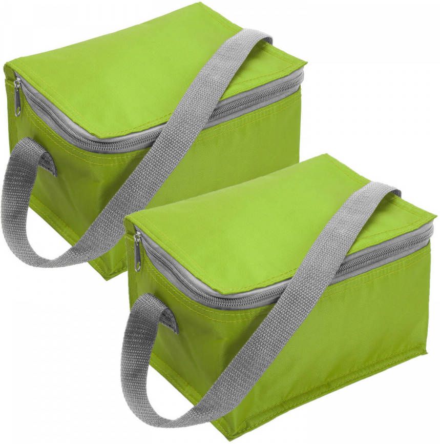 Trendoz Set Van 2x Stuks Kleine Koeltas Lime Groen Voor 6 Blikjes Met Rits En Draagband Koeltas