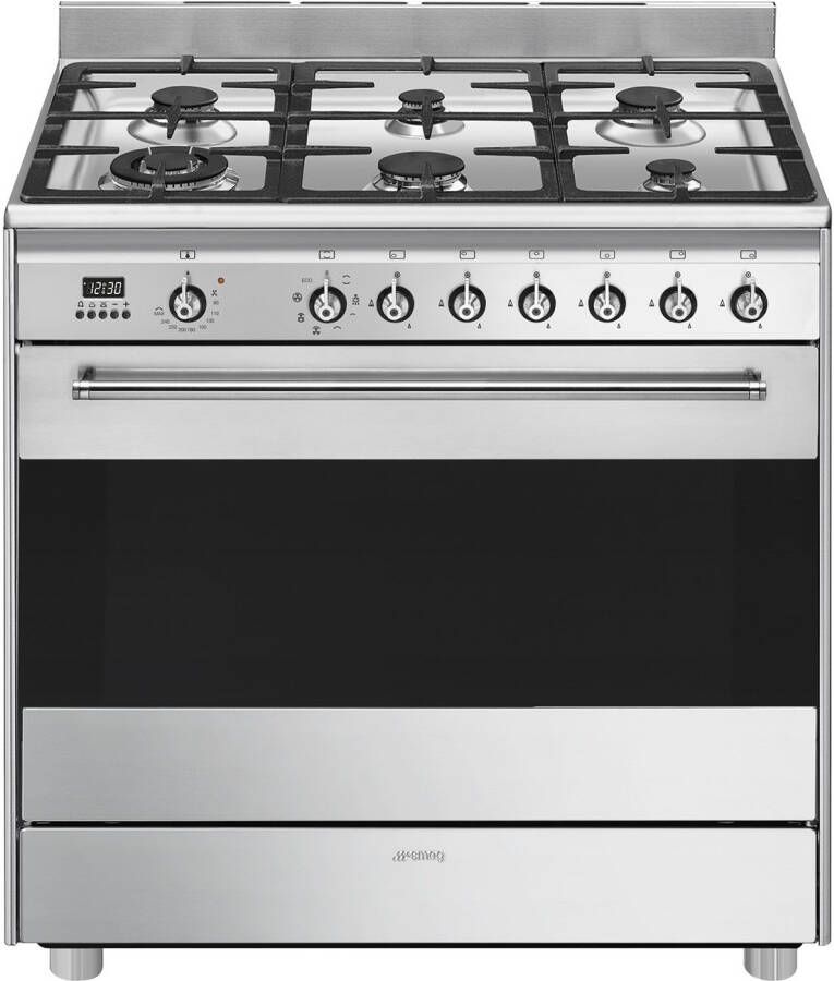 Smeg SNLK916MFX9 gasfornuis RVS met 6 gasbranders