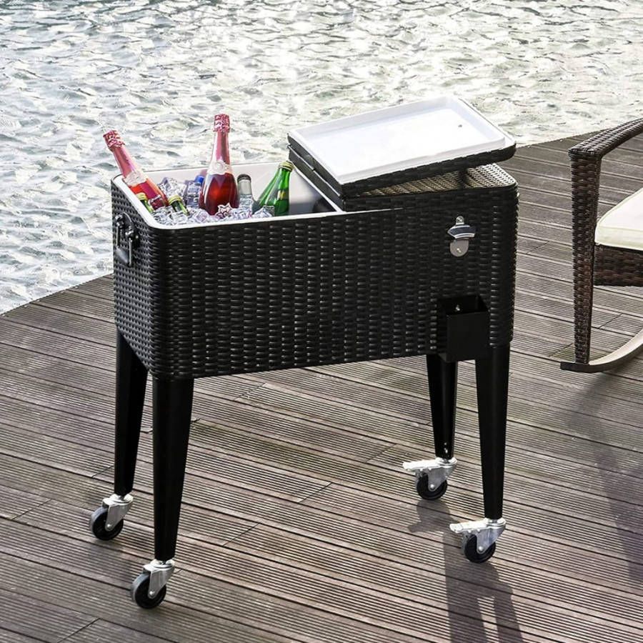 AXI Retro Cooler Wicker look Bruin Outdoor Koeler Op Wielen Met 76l Inhoud